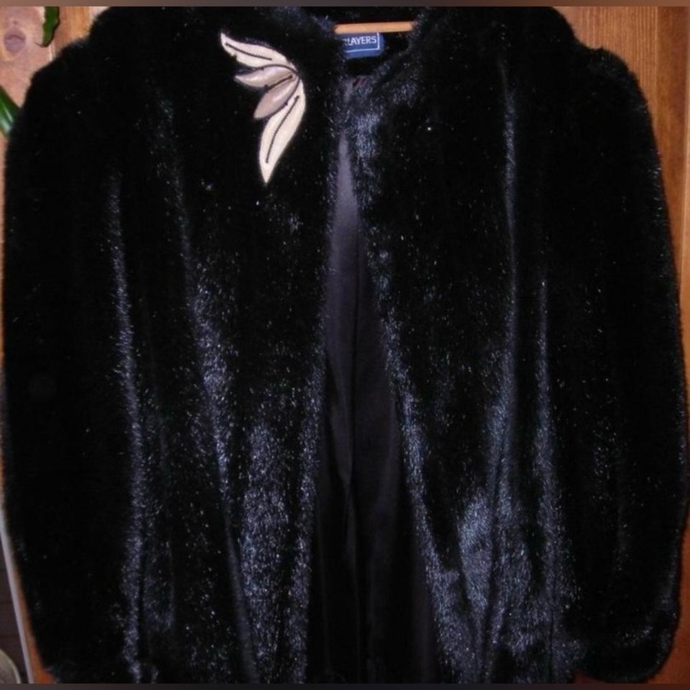 Art Deco Style Faux Black Fur Coat